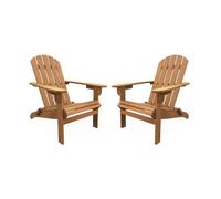 Lot De 2 Fauteuils De Jardin En Bois - Adirondack Salamanca- Eucalyptus . Chaises De Terrasse Rétro. Sièges De Plage Pliables Beige