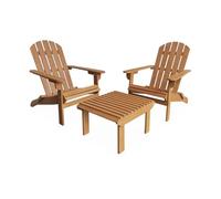 Lot de 2 fauteuils de jardin en bois avec un repose-pieds/table basse - Adirondack Salamanca - Eucalyptus . chaises de terrasse