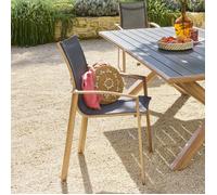 Fauteuil de jardin empilable ""Axant"" gris poivre & honey aluminium et texaline - Hespéride