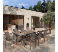 Fauteuil de jardin empilable AXANT Wengé / Praline Aluminium traité époxy, Texaline Hespéride