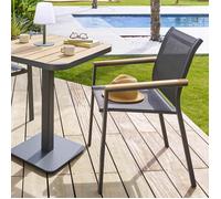 Fauteuil de jardin empilable ""Essentia"" graphite et acacia en aluminium traité en epoxy - Hespéride