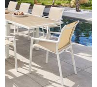 Fauteuil de jardin empilable ESSENTIA Lin / Blanc Aluminium traité époxy, Texaline Hespéride