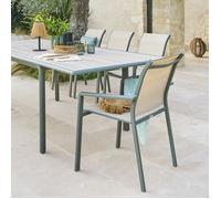 Hespéride - Fauteuil de Jardin Empilable Essentia Lin et Vert - Aluminium Anti-Rouille - Aluminium Effet Bois - Mobilier d'Extérieur