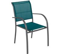 Fauteuil de jardin empilable PIAZZA Bleu canard Graphite Aluminium traité époxy, Texaline Hespéride