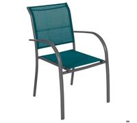 Fauteuil de jardin empilable PIAZZA Bleu canard Graphite Aluminium traité époxy, Texaline Hespéride