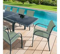 Fauteuil de jardin empilable PIAZZA Vert olive Graphite Aluminium traité époxy, Texaline Hespéride