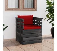 Fauteuil de Jardin en Bois de Pin avec Coussin Rouge, Canapé d'Extérieur Modulaire Confortable pour Terrasse et Salon, Design Palette Rustique, Durable et Facile à Entretenir (70x65x71.5 cm)