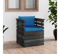 Fauteuil de Jardin en Bois de pin avec Coussins Bleu Clair - Canapé extérieur Confortable et modulaire pour terrasse, Salon ou Jardin - Design Rustique et Durable avec Rembourrage épais en Polyester