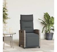 Fauteuil de jardin extensible avec repose-pieds en rotin gris avec dossier réglable et table d'appoint, chaise confortable avec coussins épais et housse amovible pour le lavage.