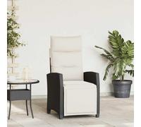 Fauteuil de jardin extensible noir avec dossier réglable et repose-pieds, chaise longue en rotin PE, table d'appoint pliable, coussins épais avec housse amovible