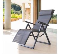 Fauteuil de jardin inclinable ""Decima"" anthracite & graphite 8 positions en aluminium traité époxy - Hespéride