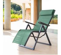 Fauteuil de jardin inclinable ""Decima"" vert olive & graphite 8 positions en aluminium traité époxy - Hespéride