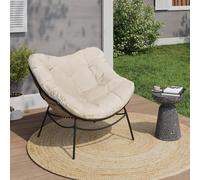 IDMarket Fauteuil de jardin Relax LOA – Effet rotin avec coussin écru