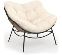 IDMarket Fauteuil de jardin Relax LOA – Effet rotin avec coussin écru