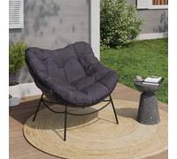 IDMarket – Fauteuil de jardin Relax LOA – Effet rotin gris, coussin gris