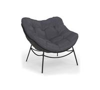 IDMarket – Fauteuil de jardin Relax LOA – Effet rotin gris, coussin gris