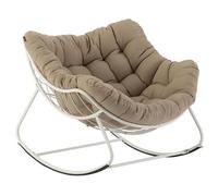 Hespéride - Fauteuil Œuf à Bascule Paopao Beige et Blanc - Acier Époxy Anti-Rouille - Coussin Capitonné Ultra Moelleux - Extérieur Jardin Terrasse - 96x109x83 cm