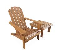 Fauteuil de jardin + table basse/repose pieds bois d'eucalyptus Adirondack Salamanca avec repose-pieds