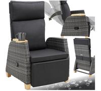 Fauteuil de jardin - TECTAKE - Fauteuil de jardin PESCARA en aluminium avec repose-pied et tablette stable, housse déperlante - Gris