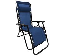 Fauteuil de jardin Transat Bain de soleil Pliable Inclinable avec accoudoirs et appui-tête 90 x 110 x 65,5 cm - Bleu - Textilène