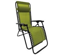 Fauteuil de jardin Transat Bain de soleil Pliable Inclinable avec accoudoirs et appui-tête 90 x 110 x 65,5 cm - Anis - Textilène