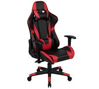 Fauteuil de jeu Flash Furniture X20 entièrement inclinable en cuir souple de style racing avec coussins lombaires, chaise d'ordinateur pivotante rembourrée ergonomique, rouge/noir