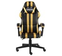Fauteuil De Jeu Similicuir Noir Or, Inclinable, Pivotant 360, 110 kg | Siège rembourré, dossier haut, accoudoirs, appui-tête, coussin lombaire, roulettes, réglage hauteur, luxe distinctif