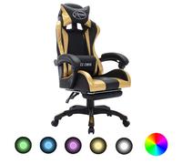 Vidaxl Fauteuil De Jeux Vidéo Avec Led Rvb Doré Et Noir Similicuir Noir