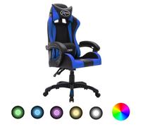 Fauteuil de jeux vidéo avec LED RVB Bleu et noir Similicuir