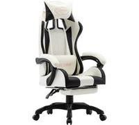 vidaXL Fauteuil de jeux vidéo et repose-pied Noir et blanc Similicuir