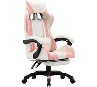 Fauteuil de jeux vidéo et repose pied Rose et blanc Similicuir multicolore G