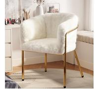 Fauteuil de loisirs avec accoudoirs et pieds en métal - HAVRYA - chaise de coiffeuse salle à manger imitation duvet de lapin blanc