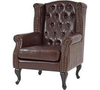 Fauteuil De Luxe À Oreilles Chesterfield Similicuir Brun Antique Sans Pouf Marron