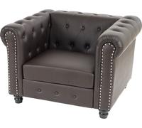 Fauteuil de luxe Chesterfield en similicuir ~ pieds ronds, marron