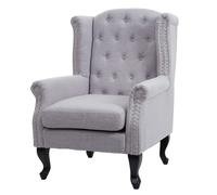Fauteuil de luxe Chesterfield, fauteuil à oreilles, tissu hydrofuge - gris sans ottomane
