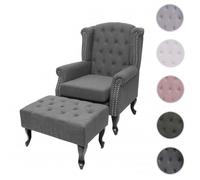 Fauteuil de luxe Chesterfield, fauteuil à oreilles, tissu hydrofuge - gris sans ottomane
