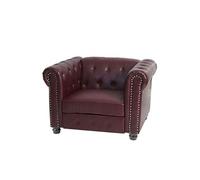 Fauteuil de luxe Chesterfield, fauteuil relax, similicuir pieds ronds, brun rouge