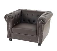 Fauteuil de luxe lounge relax Chesterfield similicuir pieds ronds, brun antique