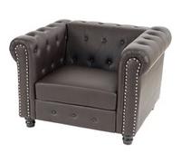 Fauteuil de luxe lounge relax Chesterfield similicuir pieds ronds, brun antique