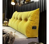 Fauteuil de Maquillage, tête de lit Triangulaire, Coussin de Lecture avec Boutons capitonnés, Grand Coussin de Soutien du Dossier en Velours Jaune 200 cm