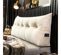 Fauteuil de Maquillage, tête de lit Triangulaire, Coussin de Lecture avec Boutons capitonnés, Grand Coussin de Soutien du Dossier en Velours Blanc 200 cm