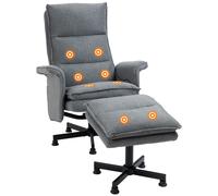 HomCom Fauteuil massant électrique Relaxant, repose-pieds, télécommande, 8 zones, imitation lin gris