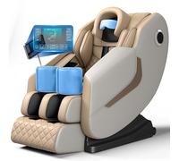 Fauteuil de Massage Complet avec Rail SL Long, Zéro Gravité et Massage des Yeux, Scan Corporel AI, Shiatsu Chauffant, Haut-parleur Bluetooth, Écran Tactile LCD, Livré Assemblé(Beige)