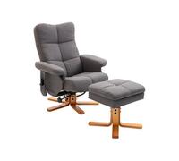 HOMCOM Fauteuil de Relaxation Massant avec Pouf, Polyester, Gris | Fauteuil Relax, Dossier Inclinable, Pivotant à 360°, Télécommande, Poche Latérale, Rangement Caché, Chaise TV pour Salon
