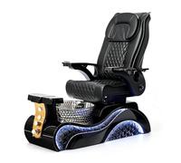 Fauteuil de Pédicure Luxe Noir, Bain de Pieds Spa avec Lumière LED Bleue et Panneau de Contrôle Doré, Chaise de Manucure en Cuir Matelassé pour Salon de Beauté