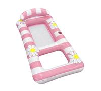 Fauteuil de piscine gonflable - Lit flottant carré à rayures avec coussin en PVC - Évacuation d'eau simple - Hamac de piscine - Lit à eau portable pliable avec dossier - Parfait pour