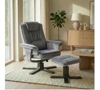 IDIMEX Fauteuil de Relaxation Charles avec Repose-Pieds Pouf, siège pivotant et Dossier inclinable, Assise rembourrée Confortable et Relax, revêtement en Velours Gris