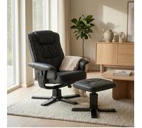 Fauteuil de relaxation CHARLY avec repose-pieds pouf siège pivotant dossier iinclinable en synthétique noir et pieds noir
