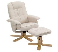 IDIMEX Fauteuil de Relaxation Charly avec Repose-Pieds Pouf, siège pivotant et Dossier inclinable, Assise rembourrée Confortable et Relax, revêtement en Tissu Beige