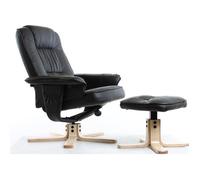 Fauteuil de relaxation CHARLY avec repose-pieds/pouf siège pivotant dossier inclinable assise rembourrée relax, en synthétique noir